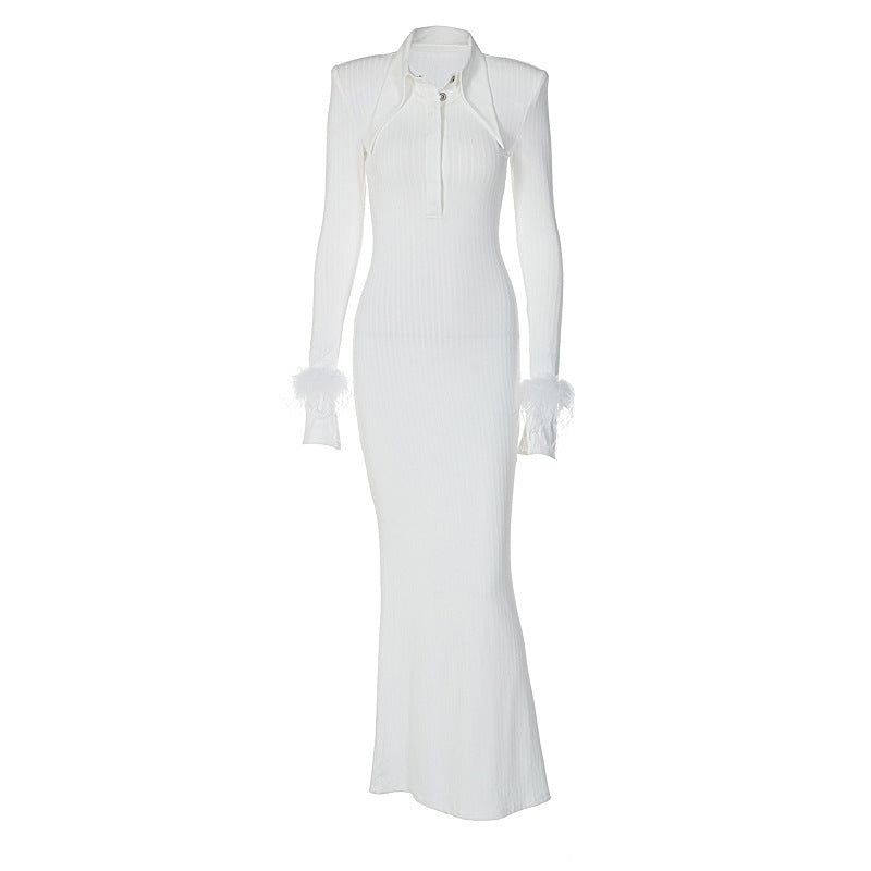 Elegantes Damenkleid mit Polokragen – Langer, figurbetonter Stil